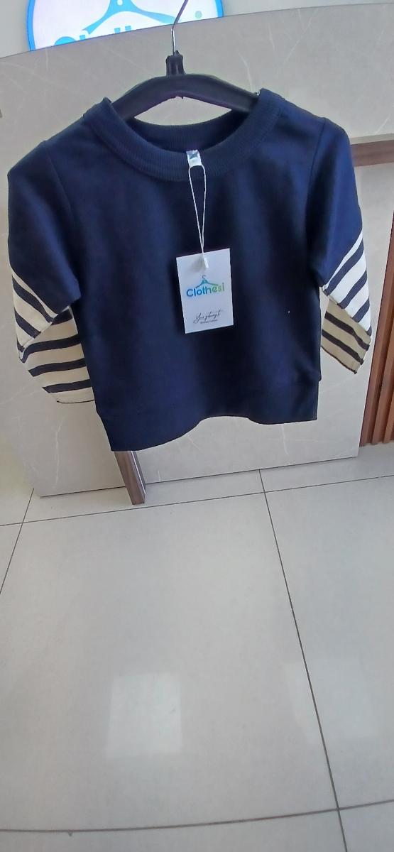 Elfin doll Navy Blue Striped Sleeve Sweatshirt