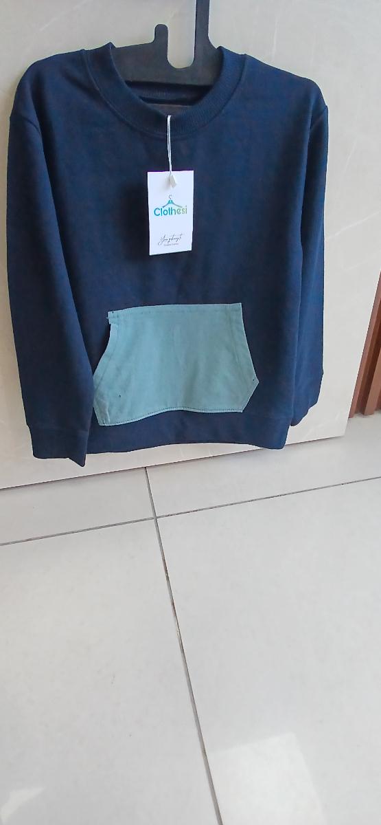 Navy Blue Cotton Sweatshirt Elfin Doll  with Contrast Pocket