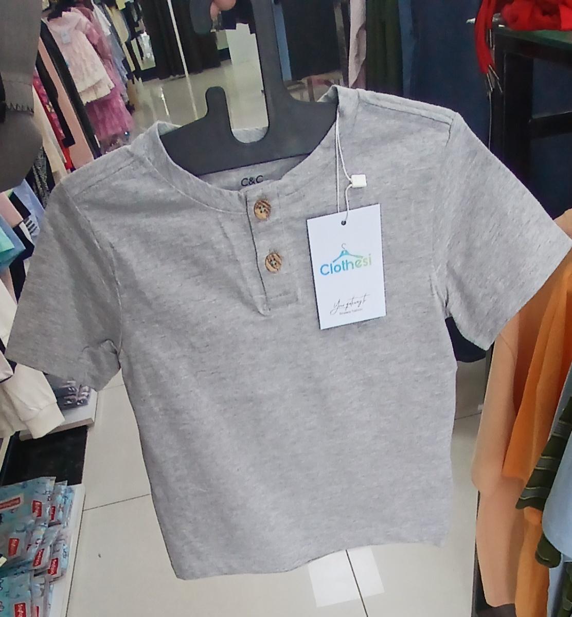 C and c california Grey Cotton Henley T-Shirt