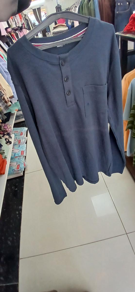 Men's Navy Blue Henley Sweat  Shirt