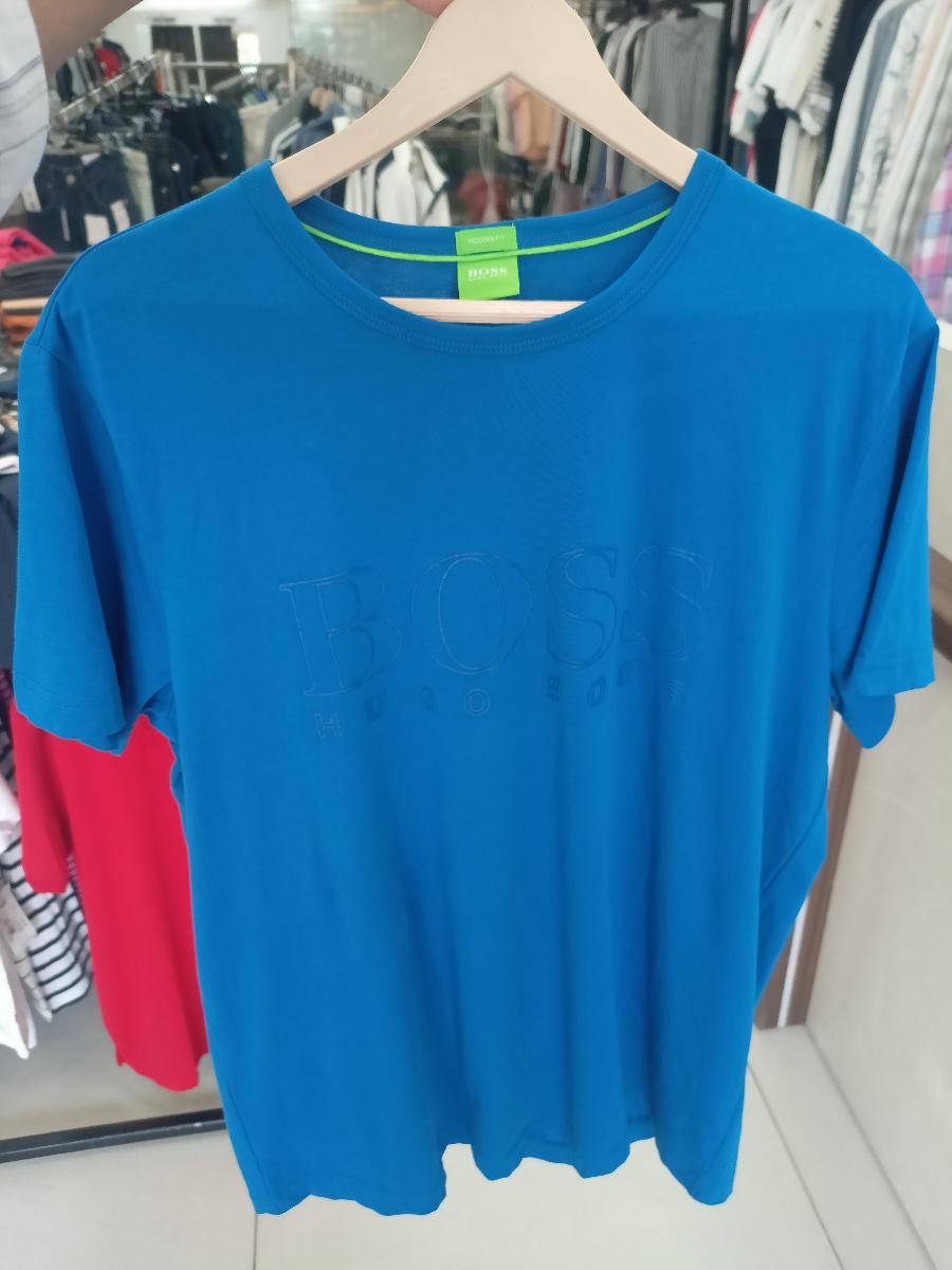 Hugo boss Blue Cotton T-Shirt with Embossed Logo