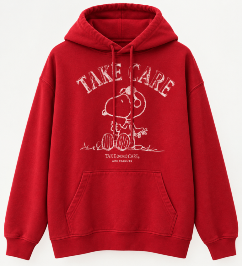 Red Snoopy Graphic Print Hoodie view 1