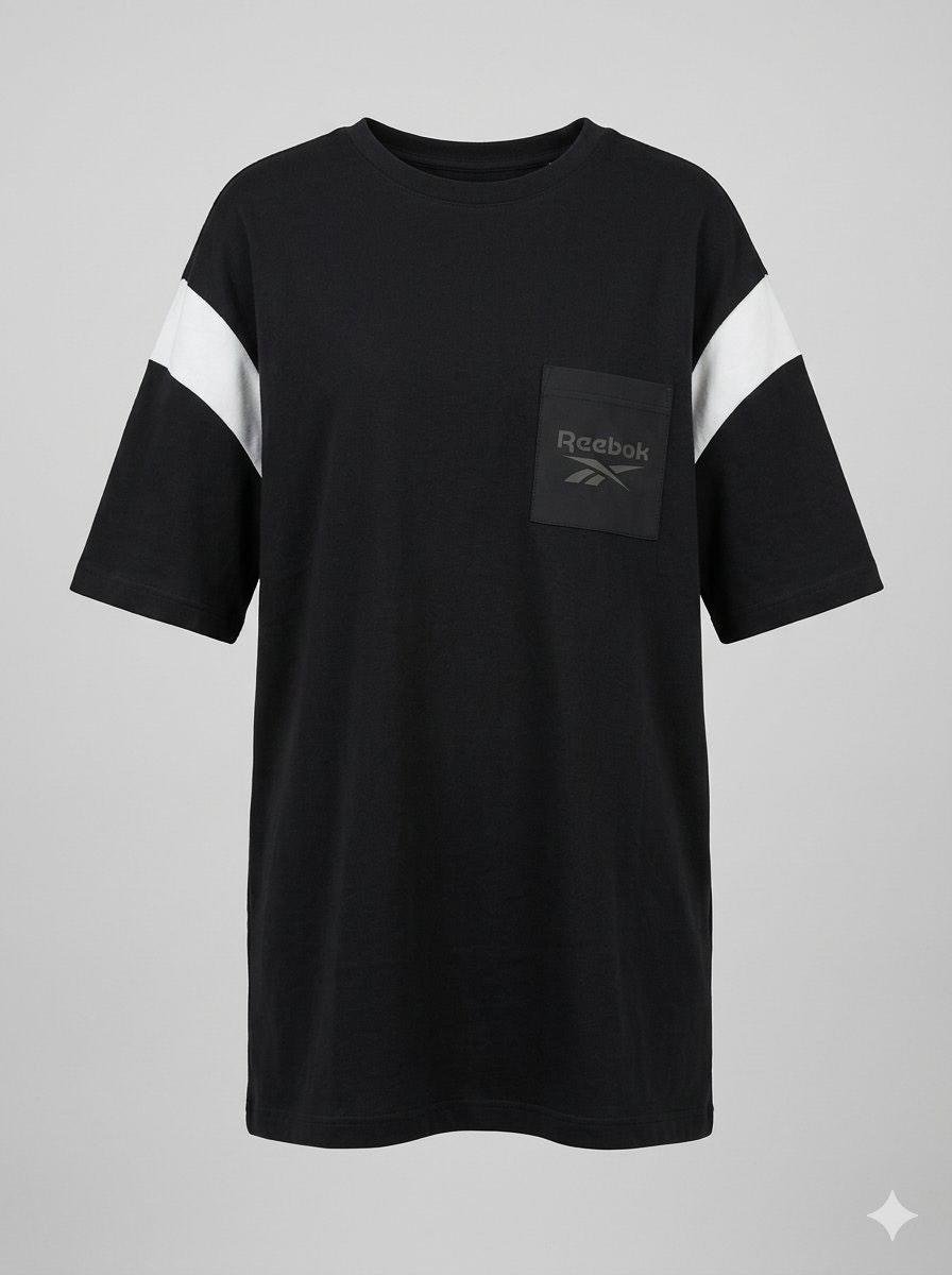 Men's Black Cotton Pocket T-Shirt with White Sleeve Detail view 1