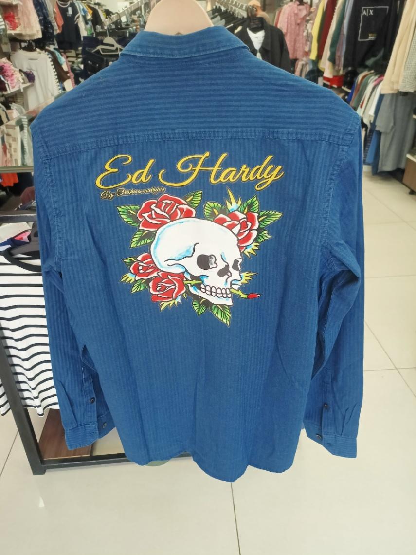 Edhardy Men's Textured Indigo Blue Casual Shirt