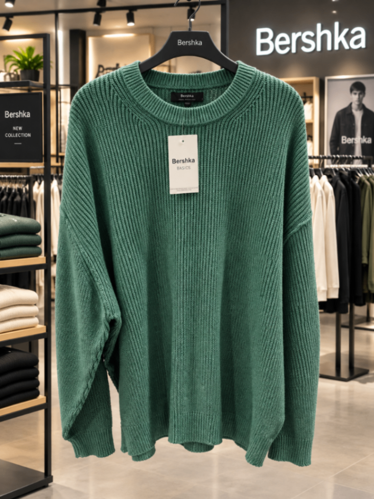 Bershka jumpers Emerald Green Ribbed Knit Sweater