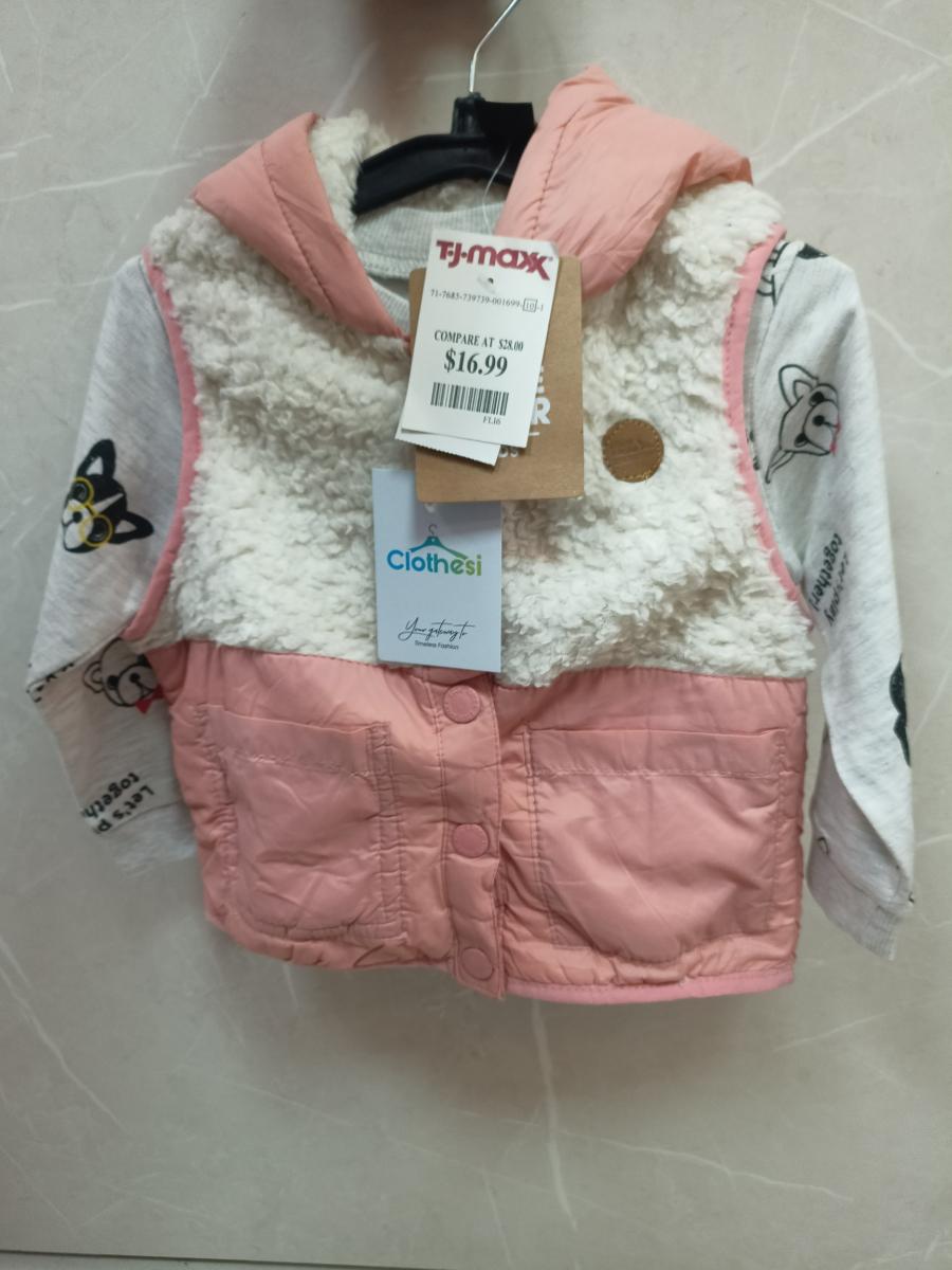 Pink Puffer Vest with French Bulldog Print Sweatshirt Set view 1