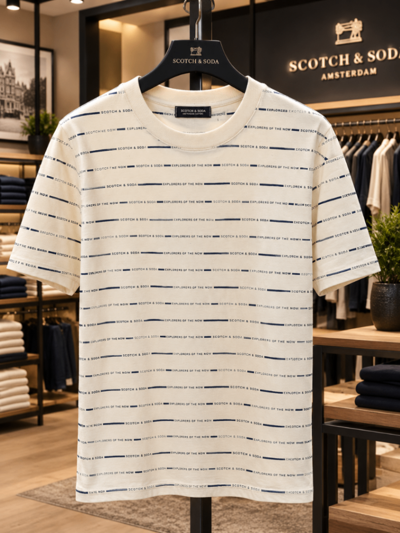 Scotch and soda Classic Cotton Striped T-Shirt view 1