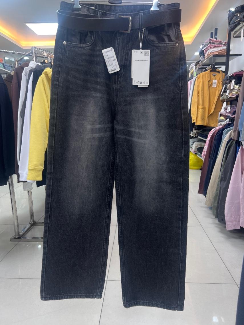Zara Washed Denim Wide-Leg Jeans view 1